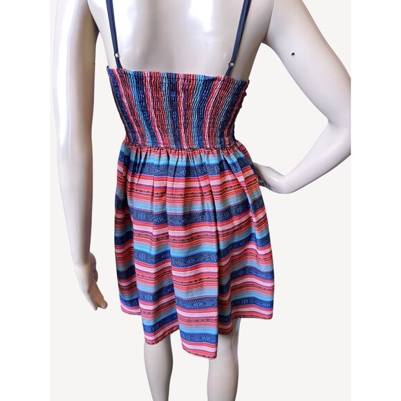 Band Of Gypsies Striped Corset Bustier Mini Dress Smocking Red Blue Size Small - Picture 5 of 13